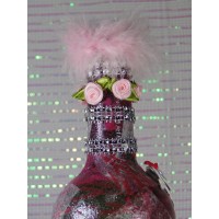 Handmade Lighted Decorated Wine Bottle "Pink Skulls"     183334938466